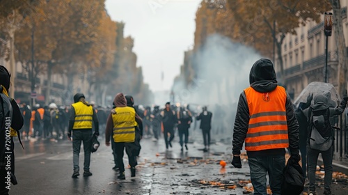French orange vests on the streets with police photo
