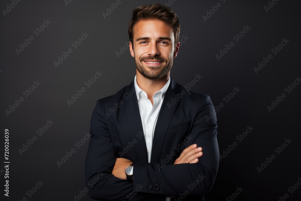 Happy handsome businessman against a minimalist backdrop . Ai generated Happy handsome businessman against a minimalist backdrop . Ai generated