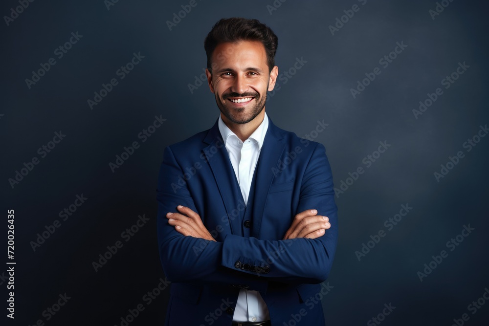 Happy handsome businessman against a minimalist backdrop, a handsome man standing with crossed arms. Ai generated Happy handsome businessman against a minimalist backdrop, a handsome man standing with crossed arms. Ai generated