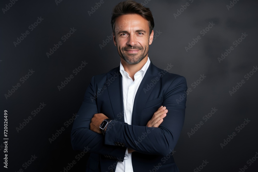 Happy handsome businessman against a minimalist backdrop . Ai generated Happy handsome businessman against a minimalist backdrop . Ai generated