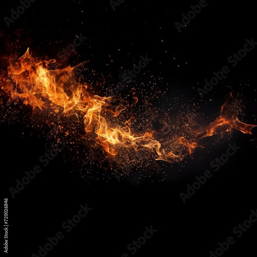 fire flame on isolated black background. burning spark and smoke red fire illustration