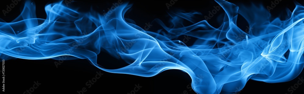 fire flame on isolated black background. burning spark and smoke blue fire illustration