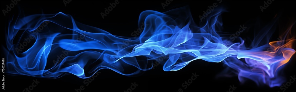 fire flame on isolated black background. burning spark and smoke blue fire illustration