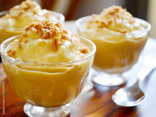 glass cups with butter pudding.