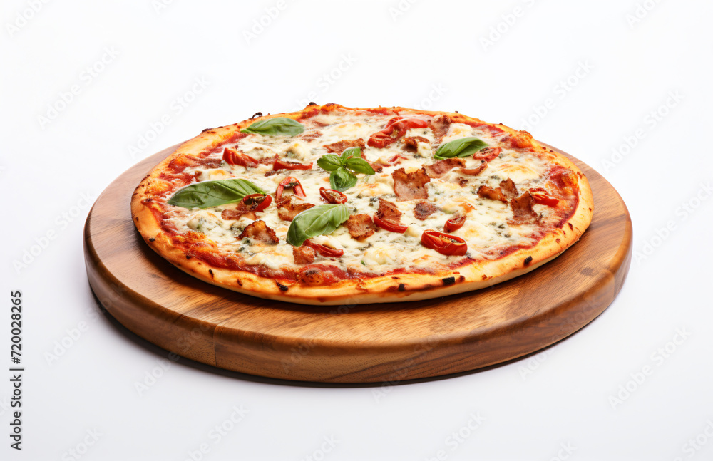 an italian pizza is placed on top of the table, in the style of high-key lighting, wood an italian pizza is placed on top of the table, in the style of high-key lighting, wood
