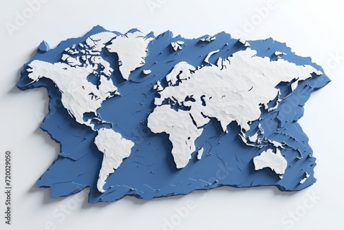 World Map with Dynamic Terrain Extrusion, Bringing Geographic Features to Life, on an Isolated White Background, Generative AI