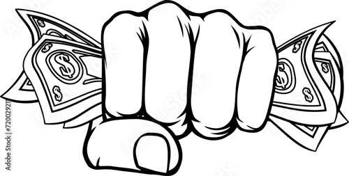 A full hand in a fist holding money or cash dollars and squeezing concept