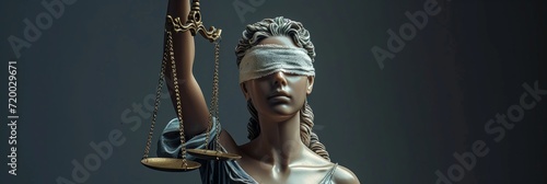 Lady Justice with White Lace Band over her Eyes holding Scale in her Hand - Woman Lady Justice Background created with Generative AI Technology photo