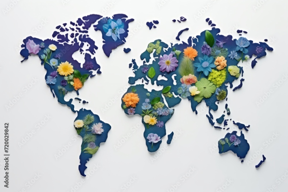 World Map with Floral Patterns, Blending Nature and Cartography, on an Isolated White Canvas, Generative AI World Map with Floral Patterns, Blending Nature and Cartography, on an Isolated White Canvas, Generative AI