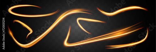 Light wave,shiny gold lines.Vector illustration.Color glowing design element.Wavy bright stripes.