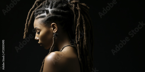 Artistic Profile View of Woman with Dreadlocks by AI generate..