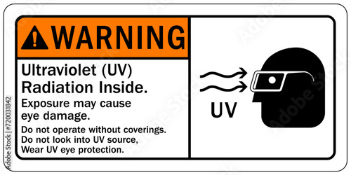 Ultraviolet safety sign ultraviolet radiation inside. Exposure may cause eye damage