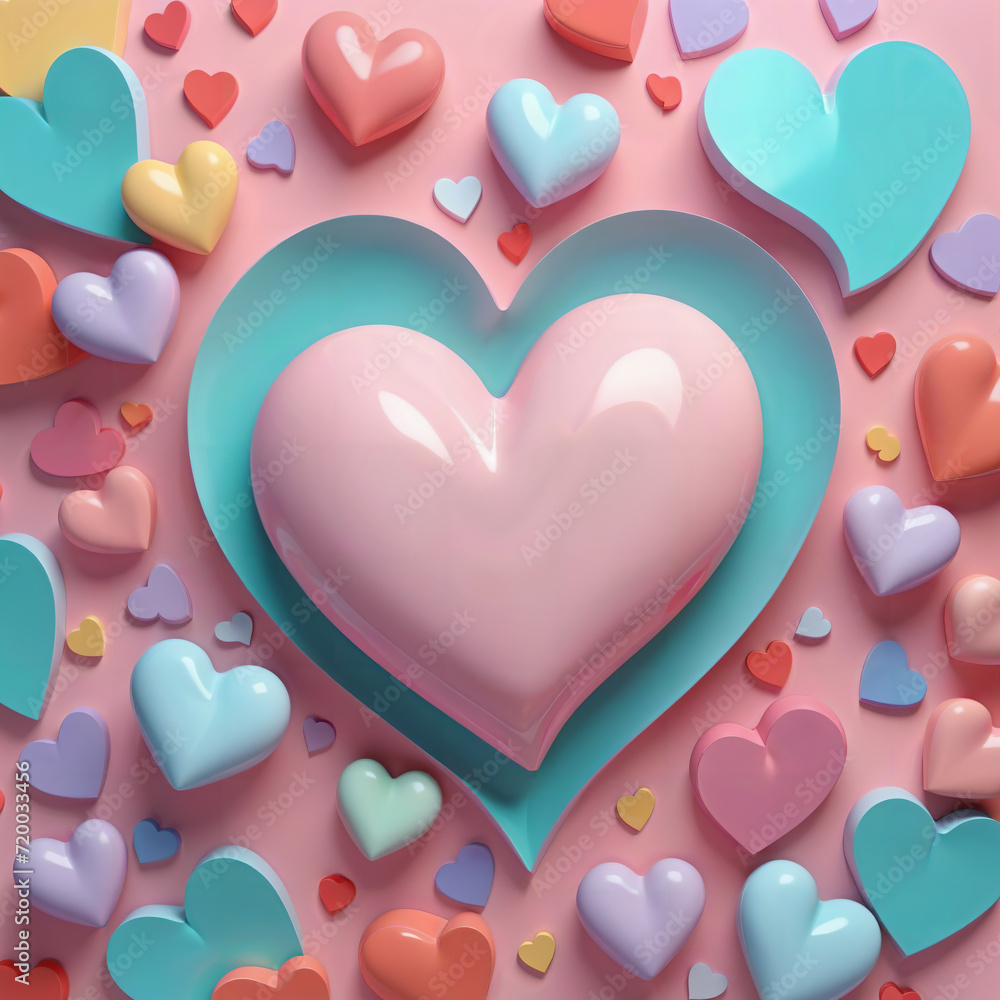 Rainbow Love Celebration with Hearts Ai generate illustration. 3D render. valentine concept. abstract background. romantic decoration. art freefrom design. LGBT pastel color design. creative object