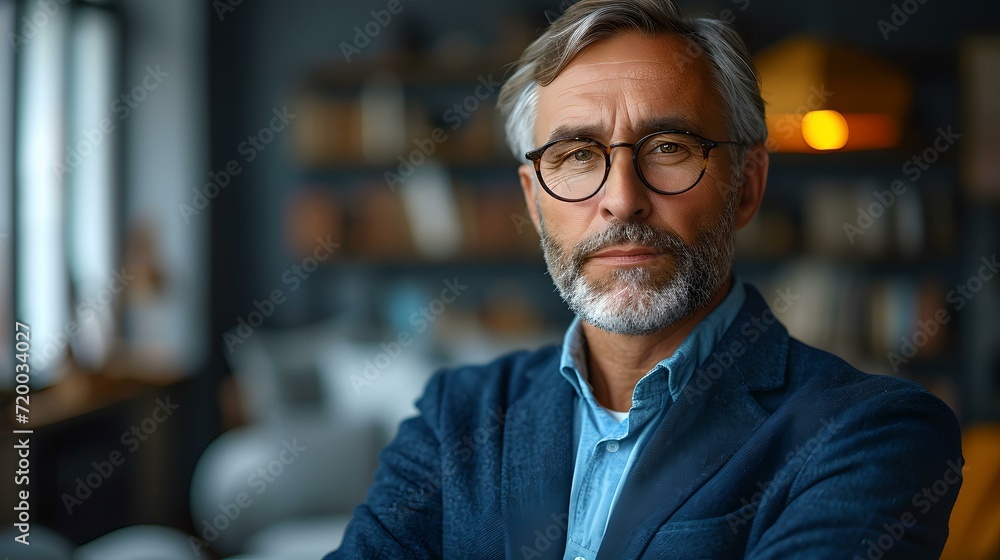 Confident mature businessman in a stylish blue blazer, professional portrait. looking experienced and wise. AI Confident mature businessman in a stylish blue blazer, professional portrait. looking experienced and wise. AI