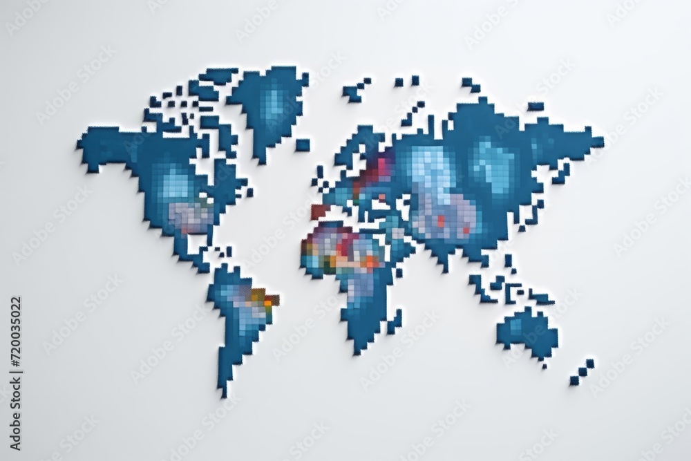 World Map with Pixel Art Style, Adding a Playful Touch to Global Representation, on a White Surface, Generative AI World Map with Pixel Art Style, Adding a Playful Touch to Global Representation, on a White Surface, Generative AI