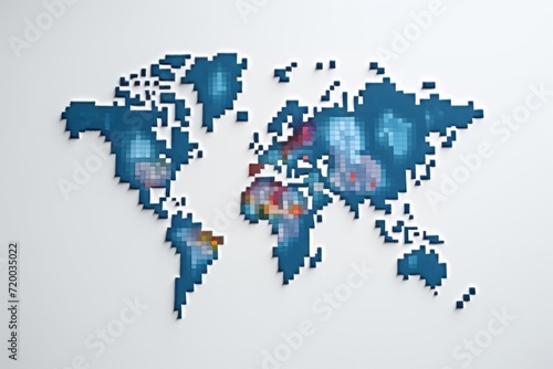 World Map with Pixel Art Style  Adding a Playful Touch to Global Representation  on a White Surface  Generative AI