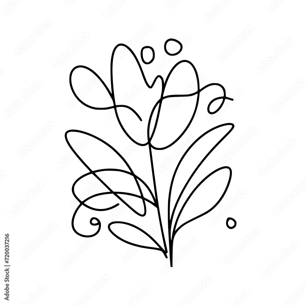 Abstract wall art. Spring illustration. Line art flower vector clipart.