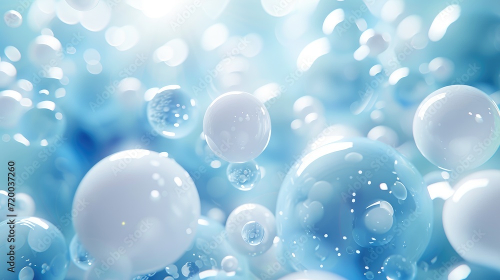 Abstract soft light with white and blue bubble ball background Abstract soft light with white and blue bubble ball background