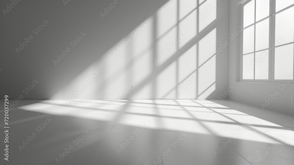 Abstract white studio background, empty gray room with shadows of window Abstract white studio background, empty gray room with shadows of window