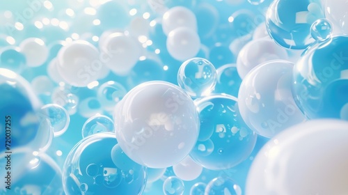 Abstract soft light with white and blue bubble ball background © fledermausstudio