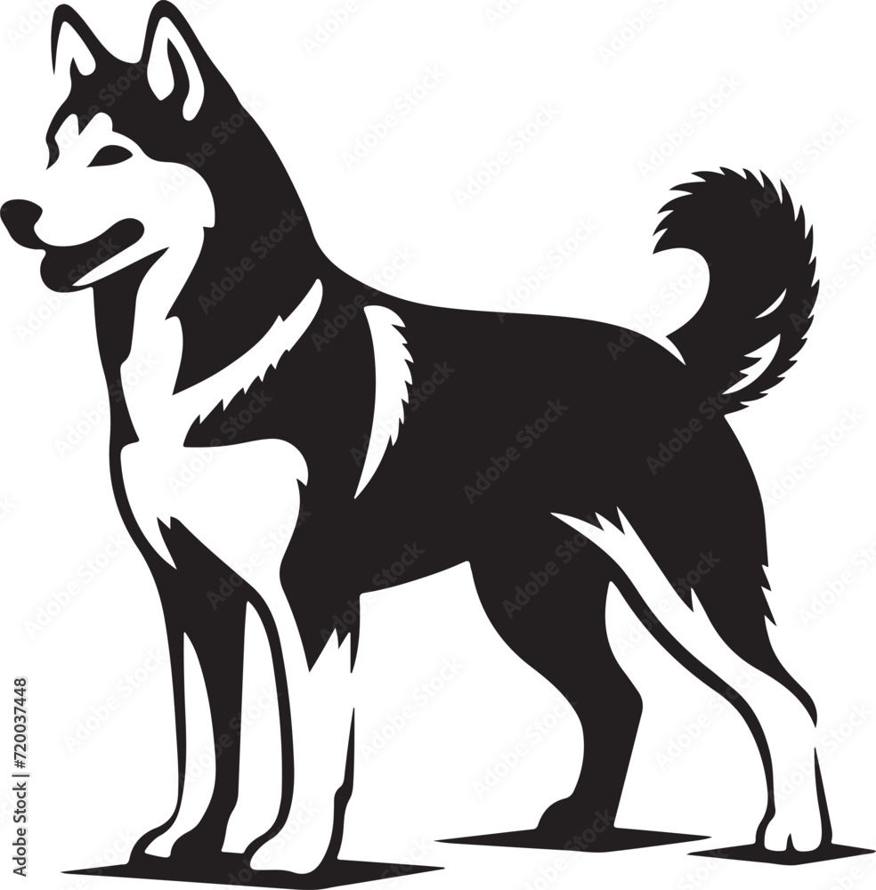 siberian husky dog pet in vector stencil art illustration with transparent background