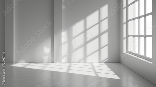 Abstract white studio background  empty gray room with shadows of window