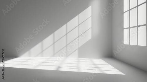 Abstract white studio background, empty gray room with shadows of window