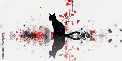 Abstract Feline Elegance: Red, White, and Black Color Palette Background