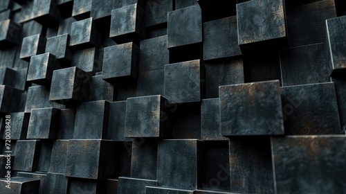 3d realistic dark wall of cubes abstract background