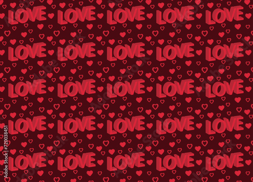 Love pattern, with love text and hearts, background, texture for fabrics, backgrounds, etc.