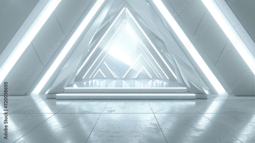 Obraz premium 3D Elegant white futuristic light and reflection triangle wall background