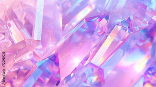 abstract 3d realistic crystal shards with ainbow reflexes in pink and purple color