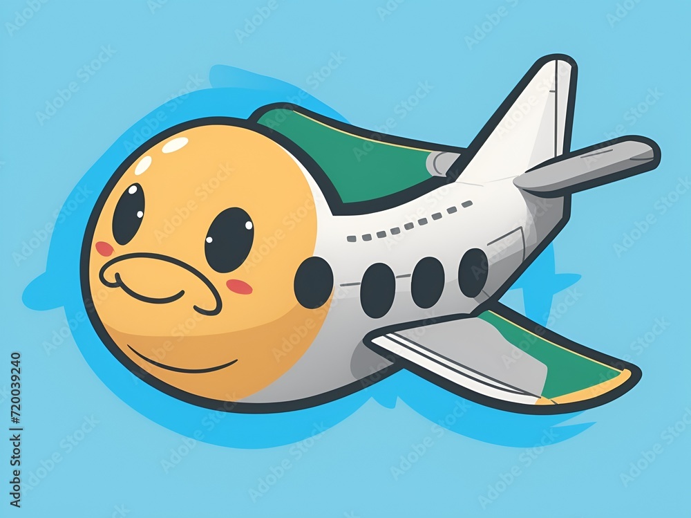 Naklejka premium cartoon airplane on the sky,airplane with the cloudy sky, airplane clipart