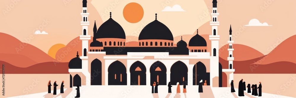 mosque panorama, view of the mosque during the fasting month or view of the mosque in the afternoon. sunset in the mosque. mosque panorama, view of the mosque during the fasting month or view of the mosque in the afternoon. sunset in the mosque.