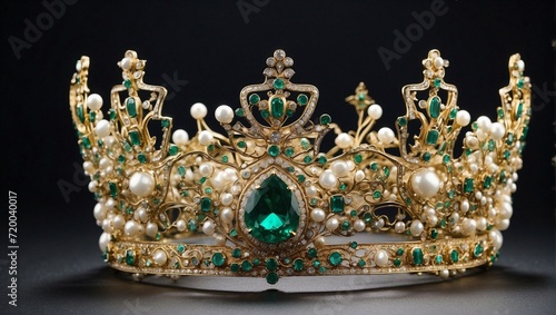 A majestic crown, combining gold, emeralds, and pearls, fit for a fantasy queen Generative AI