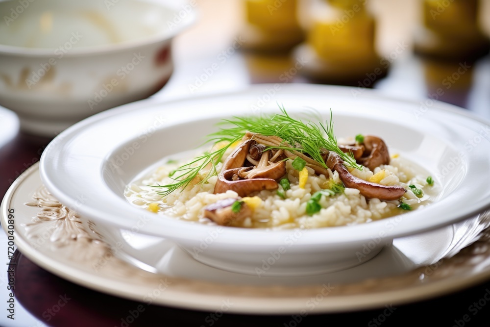 risotto with porcini mushrooms on a porcelain plate