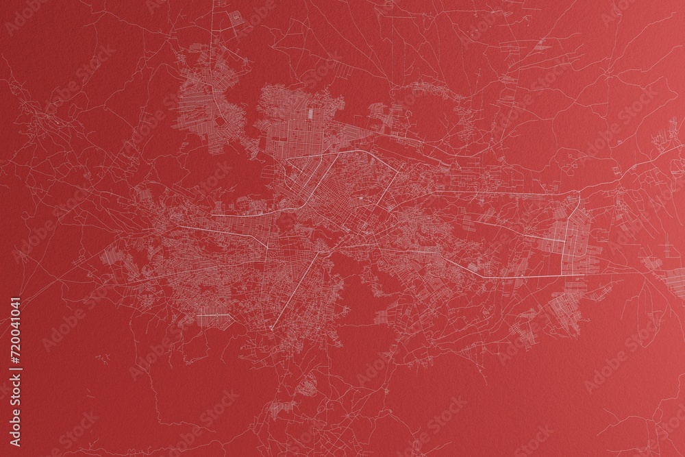 Map of the streets of Kabul (Afghanistan) made with white lines on red paper. Top view, rough background. 3d render, illustration Map of the streets of Kabul (Afghanistan) made with white lines on red paper. Top view, rough background. 3d render, illustration