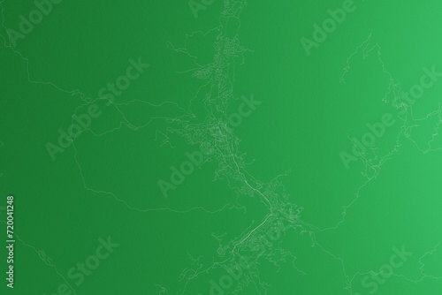 Map of the streets of Thimphu (Bhutan) made with white lines on green paper. Rough background. 3d render, illustration