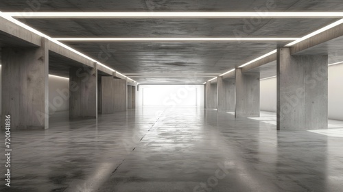 modern showroom with empty floor for car park and concrete corridor background template © fledermausstudio