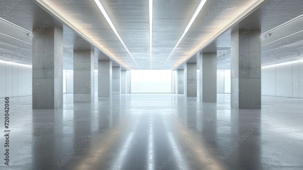 modern showroom with empty floor for car park and concrete corridor background template modern showroom with empty floor for car park and concrete corridor background template