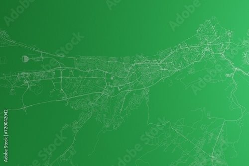 Map of the streets of Mascat (Oman) made with white lines on green paper. Rough background. 3d render, illustration photo