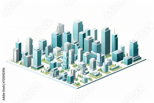 Isometric Vector Art Sprite Sheet  Capturing the Dynamic City Skyline with Tall Buildings  on an Isolated White Background  Generative AI