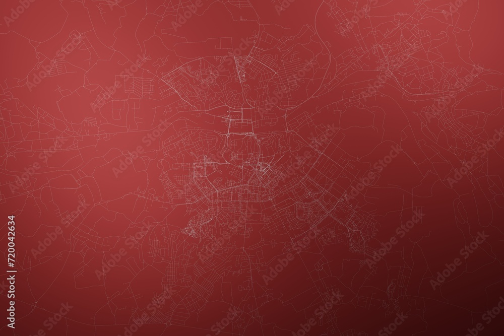 Map of the streets of Smolensk (Russia) made with white lines on abstract red background lit by two lights. Top view. 3d render, illustration Map of the streets of Smolensk (Russia) made with white lines on abstract red background lit by two lights. Top view. 3d render, illustration