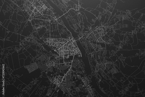 Street map of Yaroslavl  Russia  on black paper with light coming from top