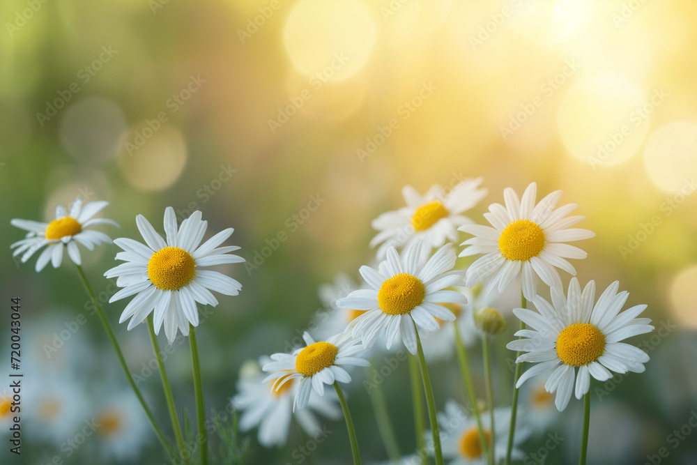 White daisies on a blurred background. Chamomile field. generative AI