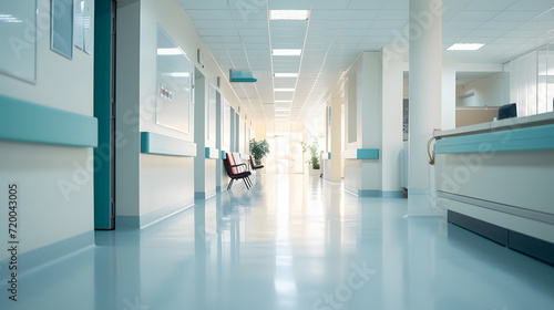 A white hospital hallway with an unfocused background is a common scene in healthcare settings. It typically features clean,unfocused background photo