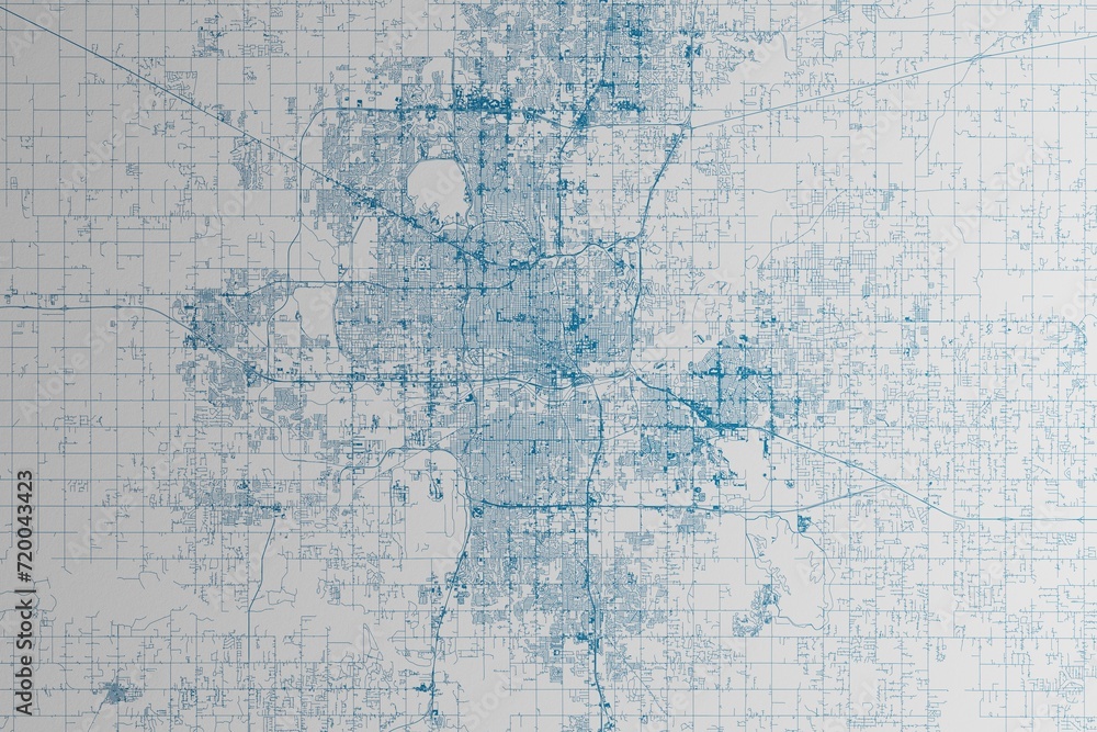Map of the streets of Oklahoma City (Oklahoma, USA) made with blue ...