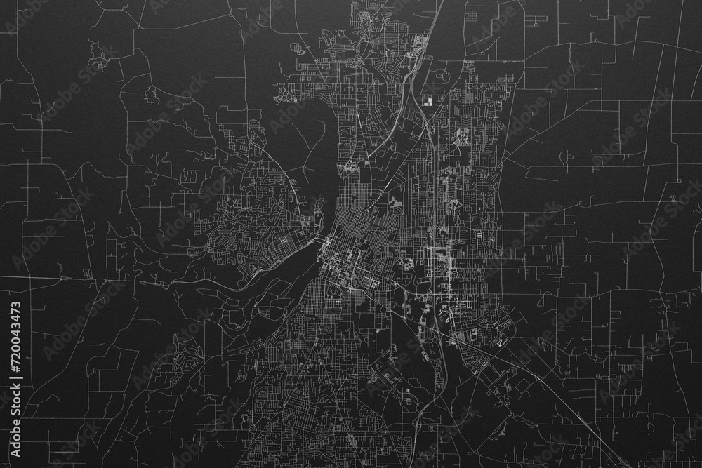 Street map of Salem (Oregon, USA) on black paper with light coming from top
