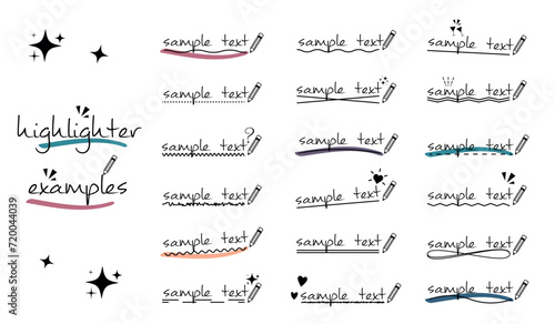 Underlined Sample Text Icons Set - Different Simple Flat Vector Illustrations Isolated On White Background
