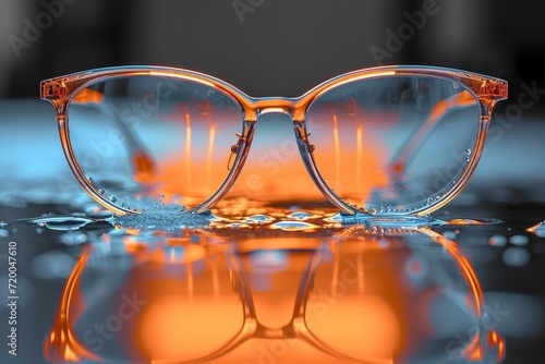 Glasses lying on the table. The concept of good eyesight photo